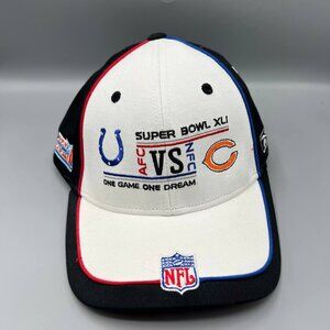 Colts vs Bears Super Bowl XLI NFL Hat Men White Black Reebok Strap Back‎ Cap New